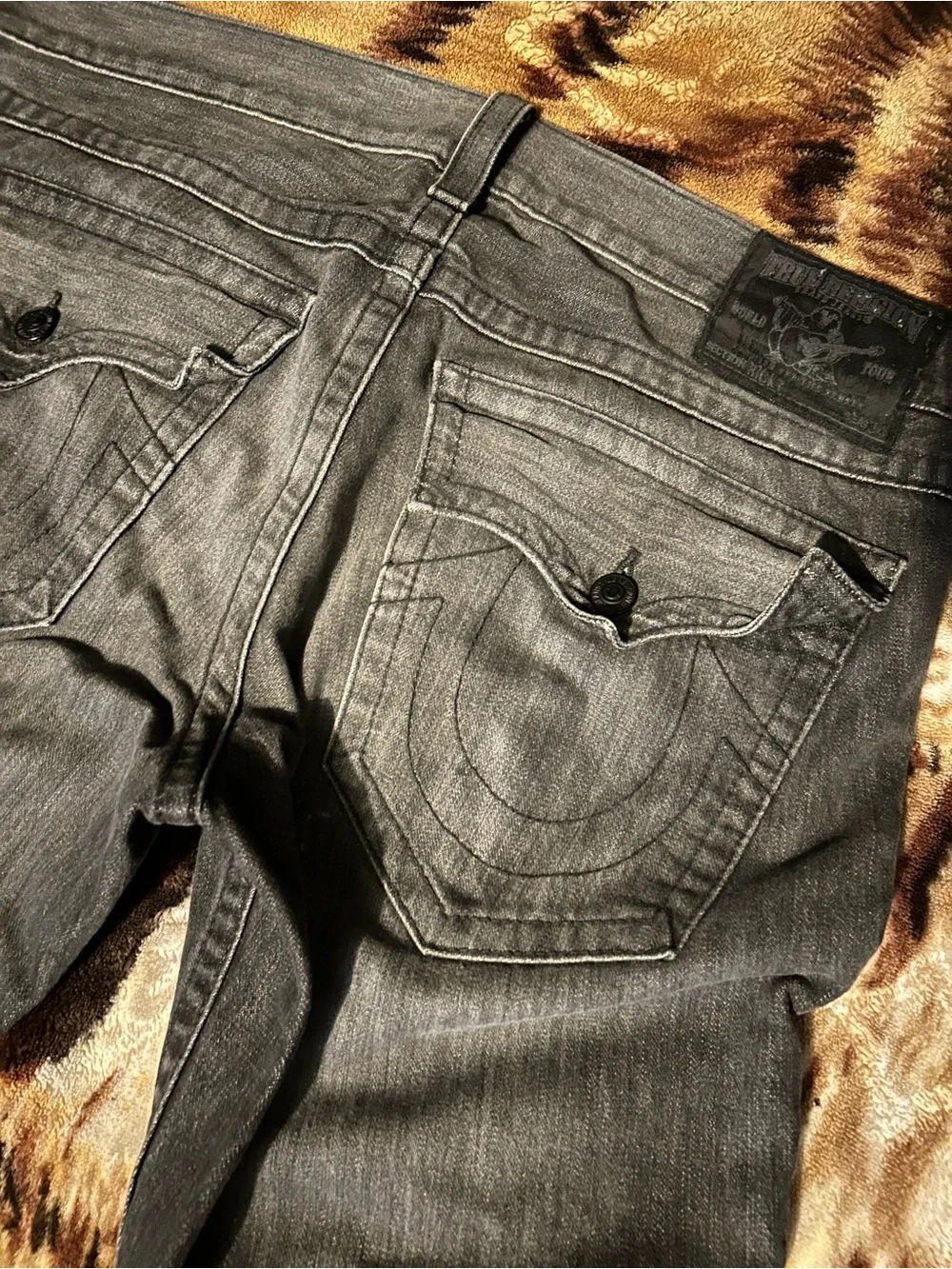 True Religion Men's Straight Leg Distressed Gray Jeans